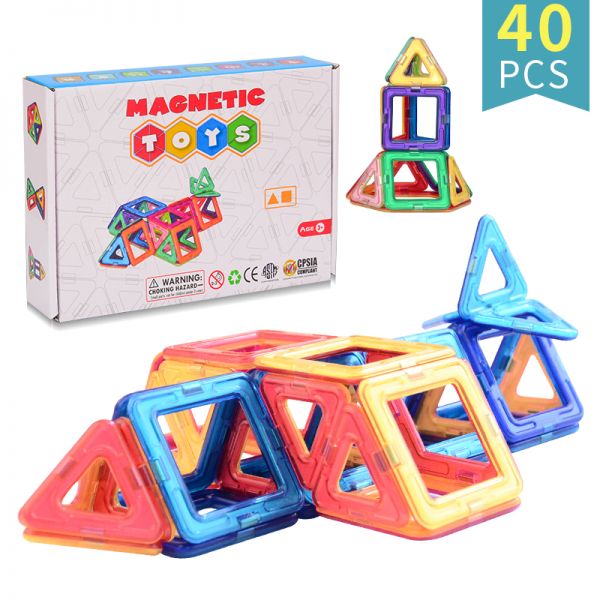 40pcs Magnetic Blocks Tough Building Tiles Toys for 3+ Year Old Boys and Girls Learning by Playing Games for Toddlers Kids Toys